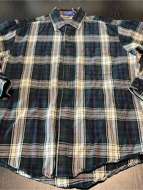 Pendleton Green and Cream Plaid Button-Down Shirt